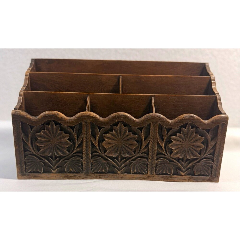 Lerner Wall Mount Faux Wood Mail Letter Organizer 6 Compartment Floral Brown